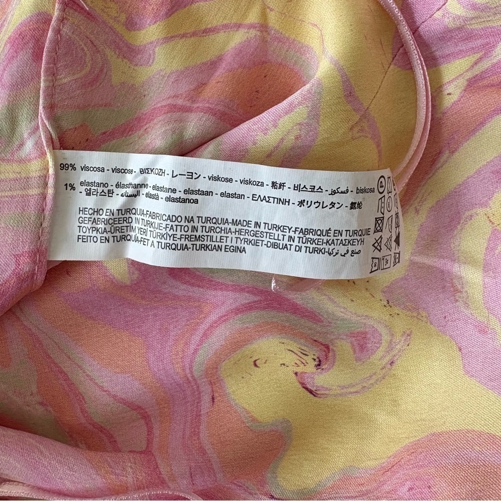 Zara Satin Marbled Keyhole Top Pink Yellow Watercolor Tie Back Halter size S - Picture 10 of 10